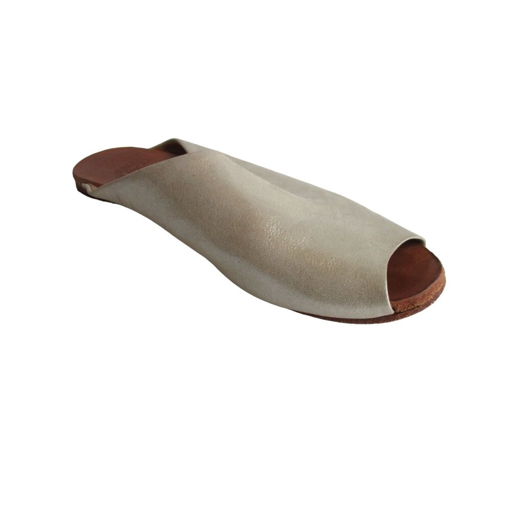 *Huma Blanco Silver Metallic Mules Leather Iridescent Slides
